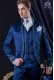 Groomswear Baroque. Vintage suit coat in blue satin with silver embroidery yarns.