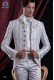 Groomswear Baroque. Vintage suit coat pearl gray brocade fabric with 7 buttons fantasy