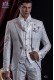 Groomswear Baroque. Coat dress fabric vintage pearl gray / white brocade with brooch fantasy.