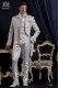 Groomswear Baroque. Vintage suit jacket in ivory brocade fabric with rhinestone collar.