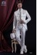 Costume de marié baroque. Veste vintage en satin blanc col en tissu Napoléon.