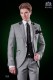 Italian fashion suit with modern cut "Slim" peak lapels and one button. Gray stretch wool fabric.