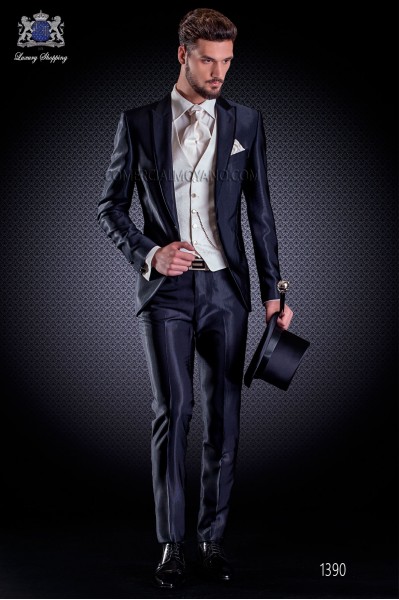wedding suit Slim stylish cut, made from 'New Performance' faille in navy blue