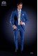 Veste de costume de marié demi-tight bleu de coupe élégante Slim, en acétate laine bleu. 