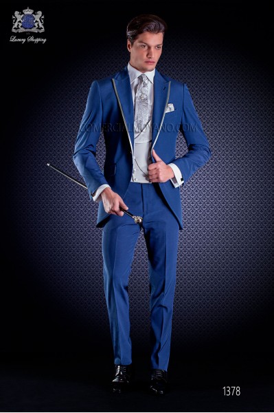 Italienischer Bräutigam Anzug mit Schmal geschnittener, blau, aus Acetat-Wolle.
