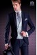 Italian wedding suit Slim stylish cut, made from wool and acetate fabric in blue Peak lapel with contrast fabric piping.
