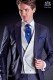 Italian wedding suit Slim stylish cut, made from Tasmanian pure wool fabric in blue with peak lapel and single button closure