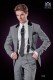 Italian fashion suit with modern cut "Slim" peak lapels and one button. Microdesign in gray fabric.