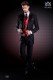 Italian short-tailed wedding suit Slim stylish cut, made from acetate and wool blend in black