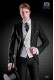 Veste de costume de coupe élégante Slim, en acétate laine noir. Revers en pointe avec bords contrastants et un seul bouton