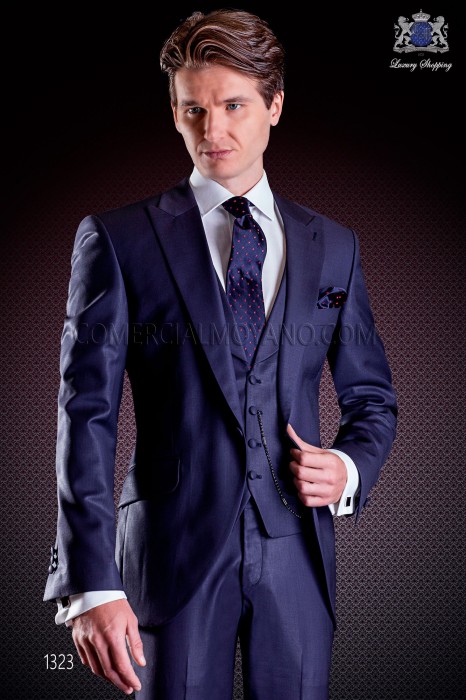 Italienischer Hochzeitsanzug mit Schmal geschnittener, Hochzeitsanzug, aus Tasmanian Wolle, blau