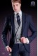 Veste de costume de coupe élégante Slim, en acétate laine bleu. Revers en pointe avec bords contrastants et un seul bouton