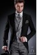 Italian short-tailed wedding suits with slim stylish cut, peak lapel with single button closure and contrast piping. 