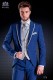 Veste de costume de marié demi-tight bleu de coupe élégante Slim, en acétate laine bleu