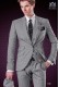 Italian fashion suit with modern cut "Slim" peak lapels and one button. Rooster leg fabric design.