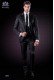 Italian wedding suit with slim stylish cut black, with peak lapel and single patterned button closure. 