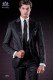 Italian wedding suit with slim stylish cut black, with peak lapel and single patterned button closure. 