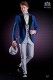 Italienischer Hochzeitsanzug mit Schmal geschnittener. Herrensakko blau und Hose aus Schottenmuster "Prince of Wales"