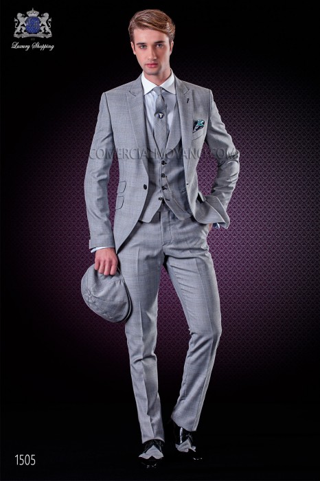Veste de costume de coupe élégante Slim, à carreaux Prince de Galles. Revers en pointe et un seul bouton