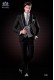 Italian short-tailed wedding suit with slim stylish cut, made from acetate and wool blend in black