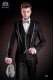 Veste de costume de marié demi-tight noir de coupe élégante Slim, en satin de laine noir.