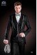 Italienischer Bräutigam Anzug mit Schmal geschnittener, Schwarz, aus aus Wollsatin