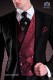 Red groom double breasted waistcoat in jacquard fabric, 6 buttons.
