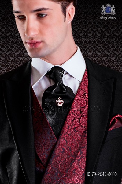 Black ascot tie in plain lurex fabric