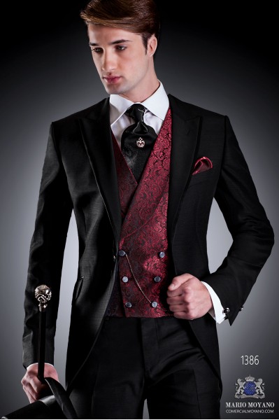 Bespoke black groom short frock coat modern slim fit 1386 Mario Moyano
