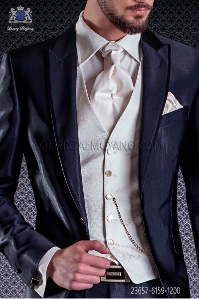 Ivory groom waistcoat in pure silk jacquard fabric