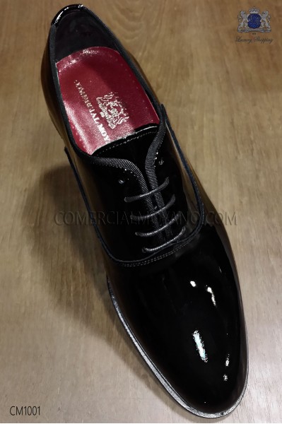 Black patent leather Francesina groom shoes