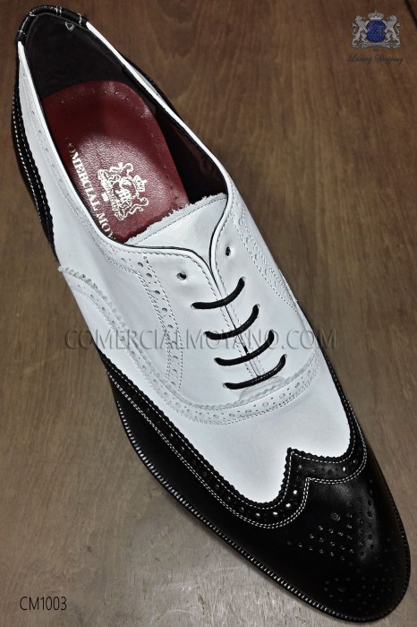 Zapatos bicolor cuero blanco negro estilo "Golf"