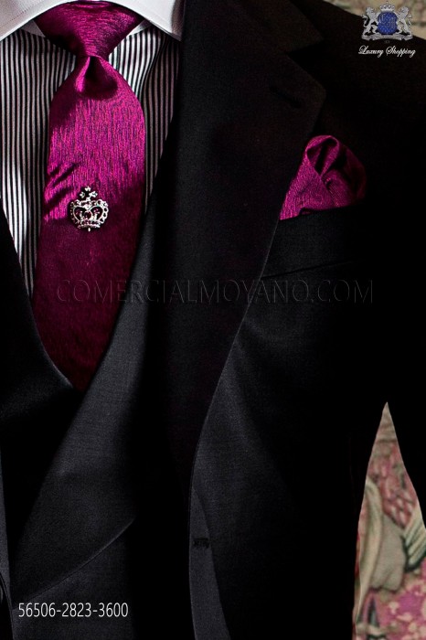 Violet groom tie and handkerchief set in pure jacquard silk