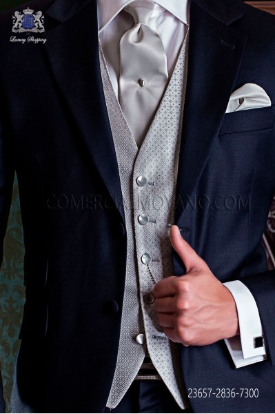 Silver groom waistcoat in pure jacquard silk