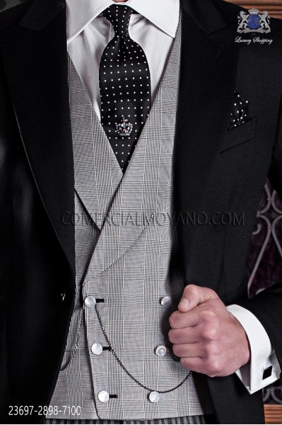 Gray double-breasted waistcoat prince of wales in pure silk fabric 23697-2898-7100 Ottavio Nuccio Gala
