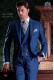 Costume de couture italienne coupe élégante "Slim" deux boutons. Prince de Galles tissu bleu.