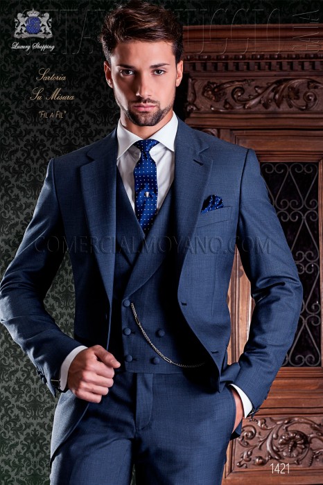 Blue sharkskin italian slim tailoring men suit