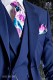 Blue and purple floral stamped silk tie & handkerchief