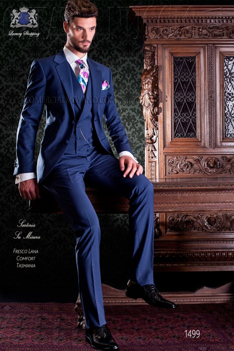 Royal blue Italian slim men suit two buttons