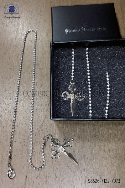 Silver strass chain with sword pendant