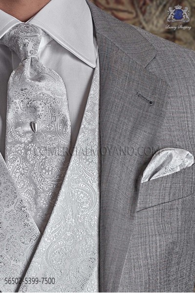 Cashmere Bräutigam Krawatte mit passenden Taschentuch Silber Jacquard-Design.