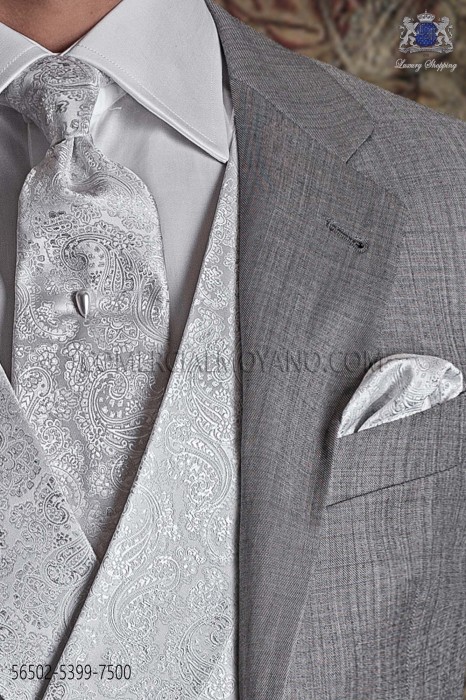 Corbata de novio con diseño cashmere plata.