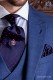 Navy blue ascot tie and handkerchief with fuchsia polka dots