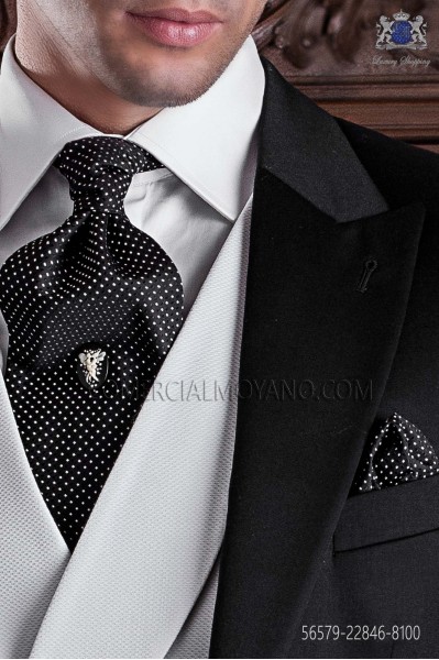 Black ascot tie and handkerchief 56579-2846-8100 Ottavio Nuccio Gala.