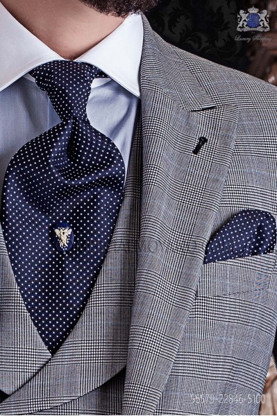 Blue ascot tie and handkerchief 56579-2846-5100 Ottavio Nuccio Gala.