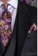 Corbata con pañuelo tonos púrpura y dorados con diseños paisley