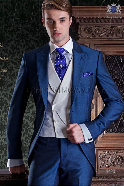 Gehrock Hochzeitsanzug royalblau aus Mohair Wollmischung Alpaka