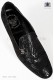 Black damask slipper shoe with applied nickel skull