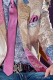 Narrow pink satin tie with matching handkerchief