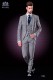 Italian suit with modern "Slim" peak lapels and one button. Fabric Prince of Wales design with thin blue stripe